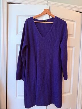 Eileen Fisher VIOLET Merino Wool V Neck Tunic Sweater Dress size large